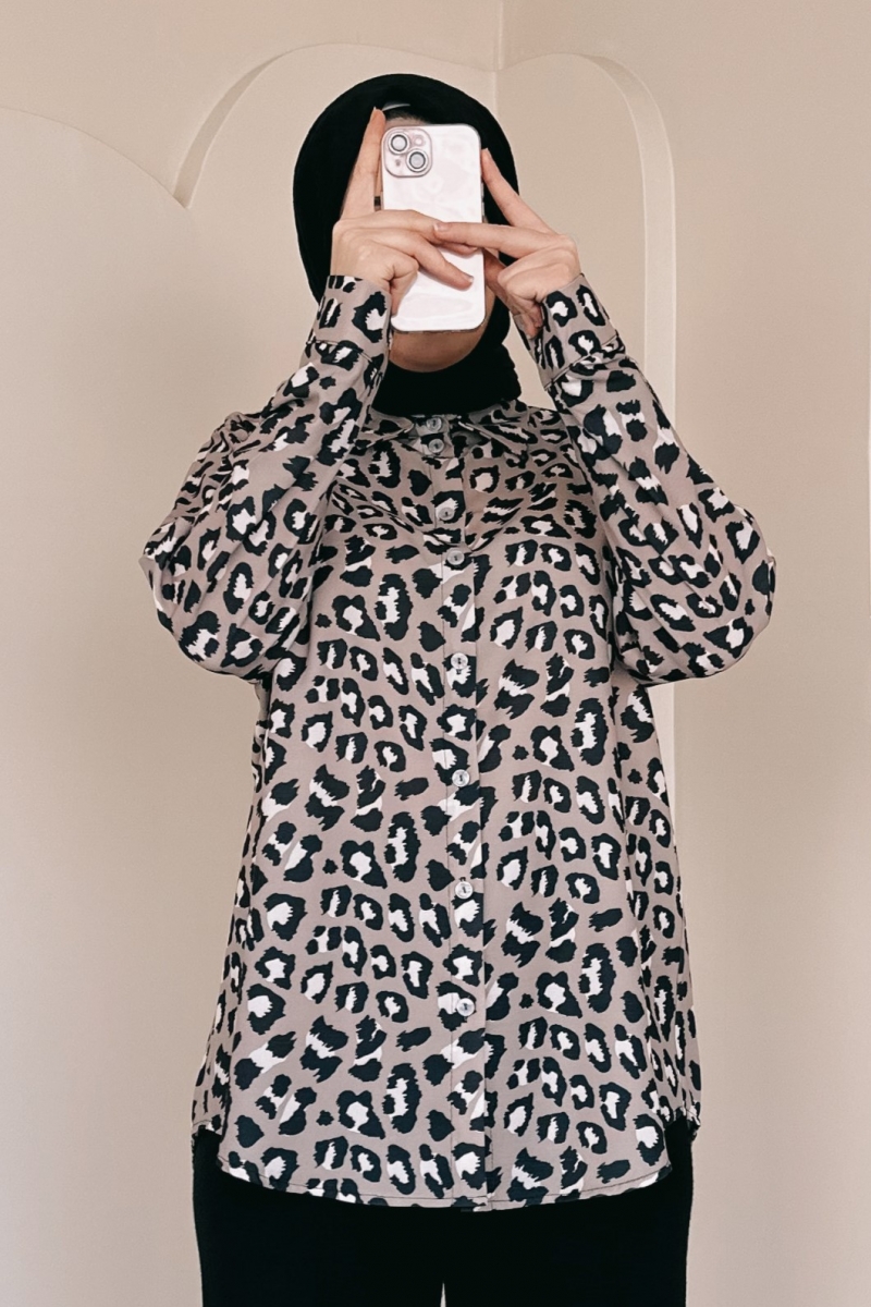 Leopar Desenli Camel Tunik  MA241