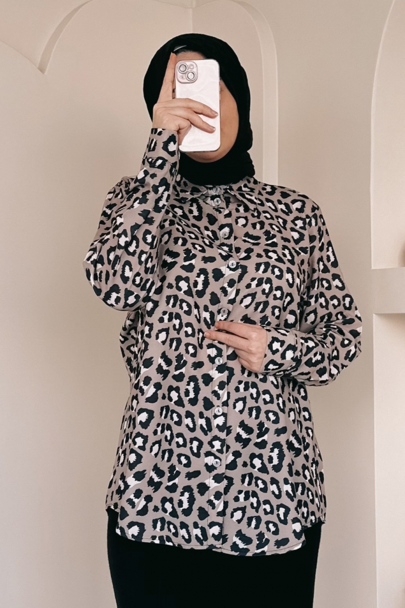 Leopar Desenli Camel Tunik  MA241