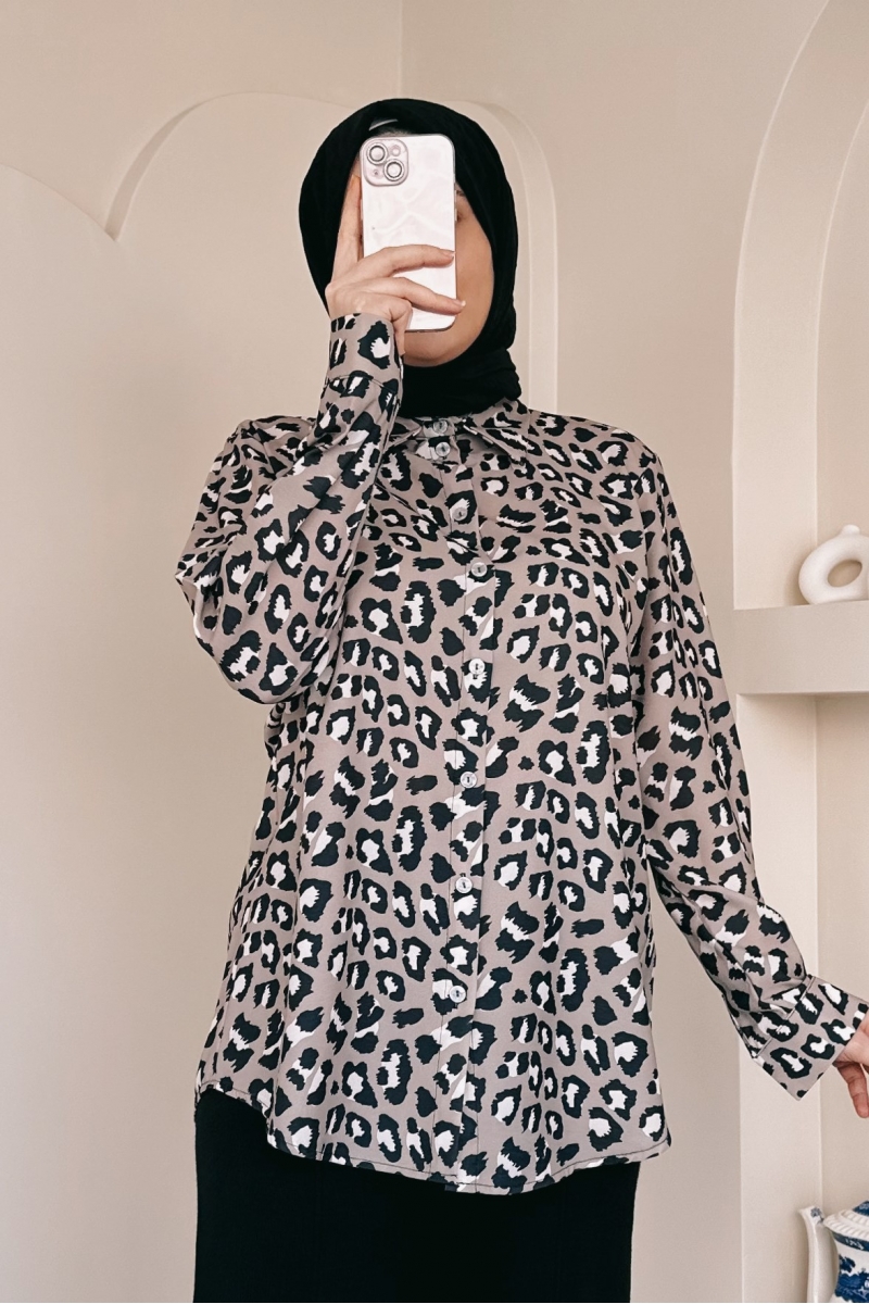 Leopar Desenli Camel Tunik  MA241