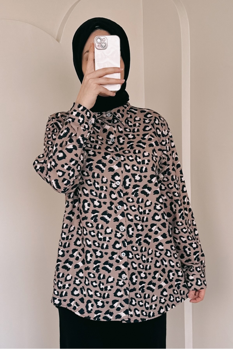 Leopar Desenli Kahverengi Tunik MA241