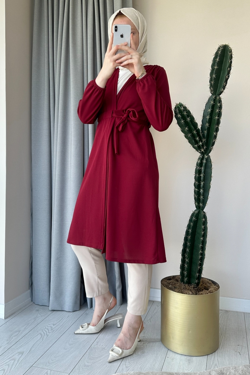 Kuşaklı Bordo Kimono MA139