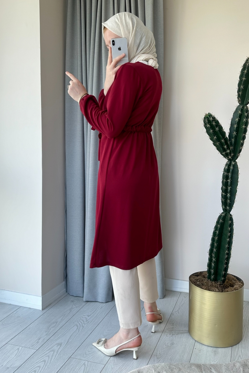 Kuşaklı Bordo Kimono MA139