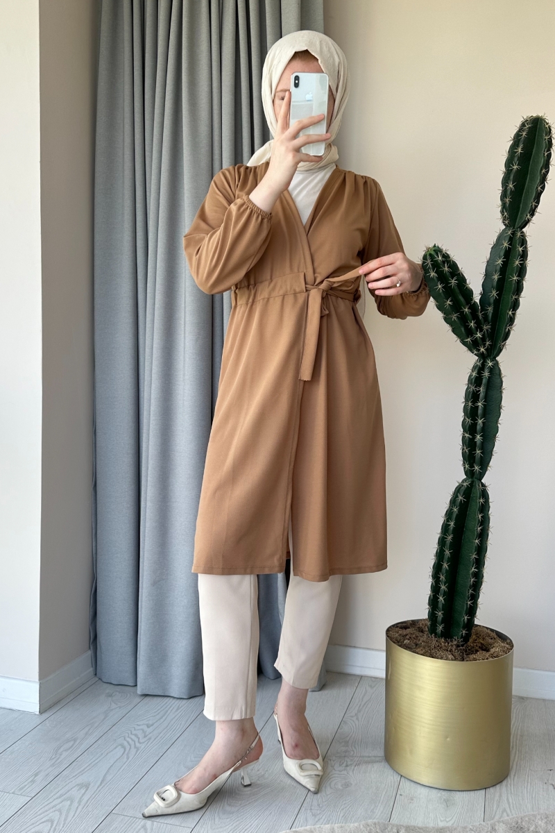 Kuşaklı Camel Kimono  MA139